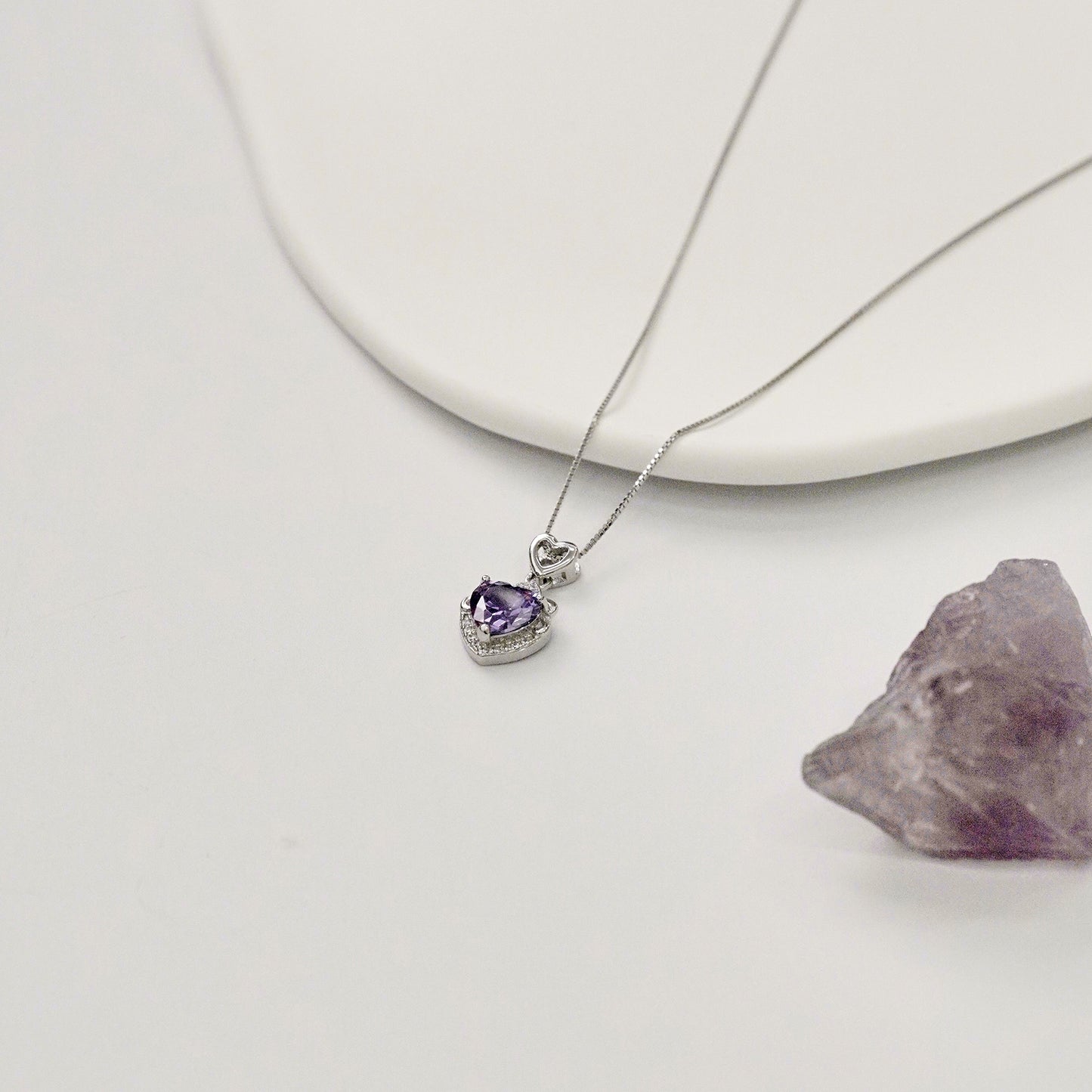 Purple Heart Zircon Necklace in Sterling Silver