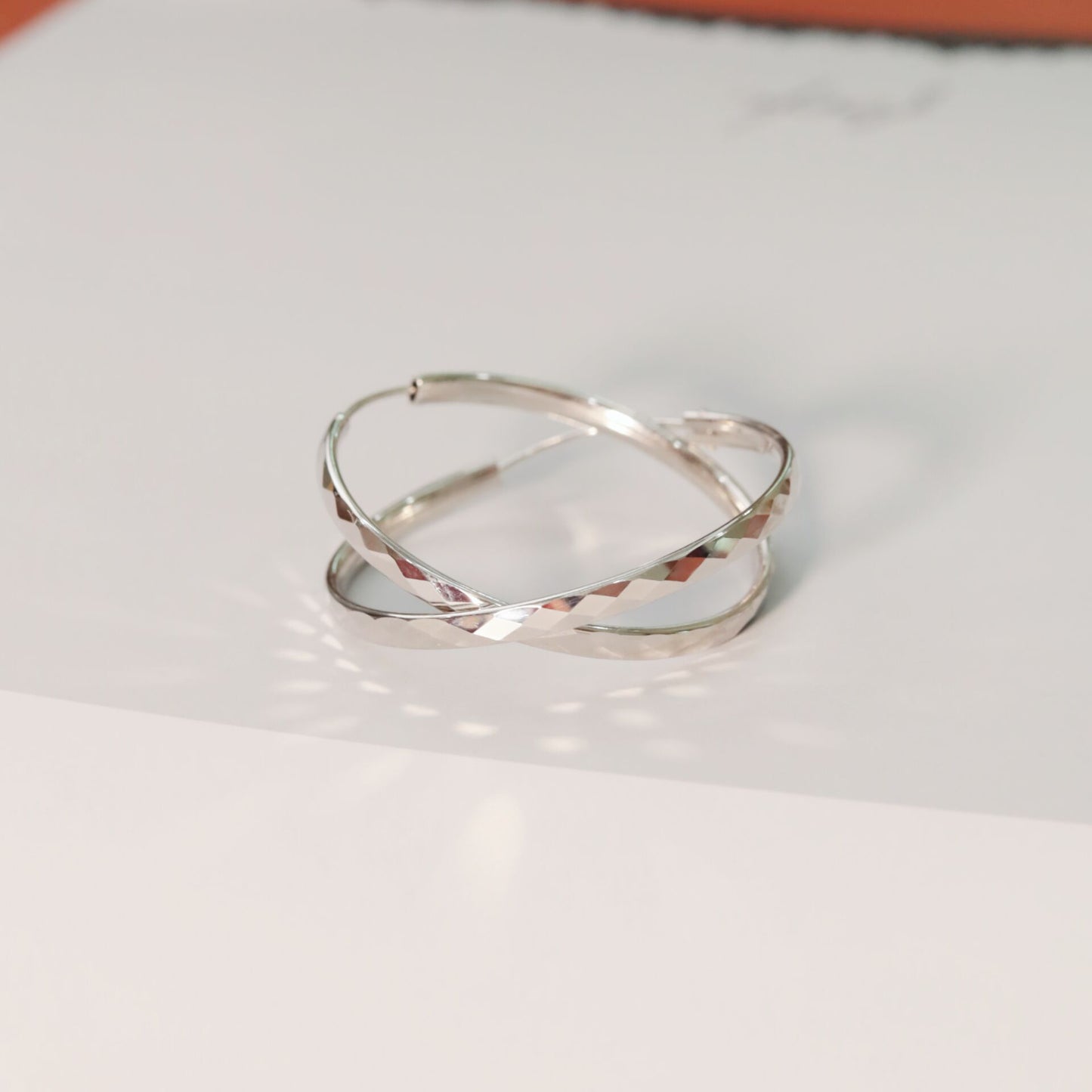 Rhombus Pattern Hoop Earrings in Sterling Silver