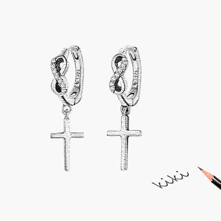 Infinity Cross Zircon Drop Earrings in Sterling Silver manuscript