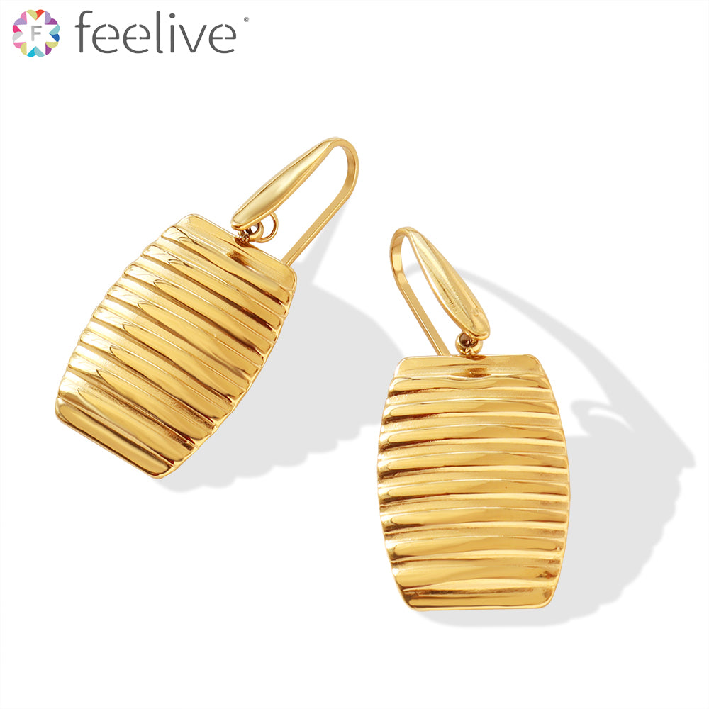 Line Rectangle Drop Earrings in Titanium gold - Feelive