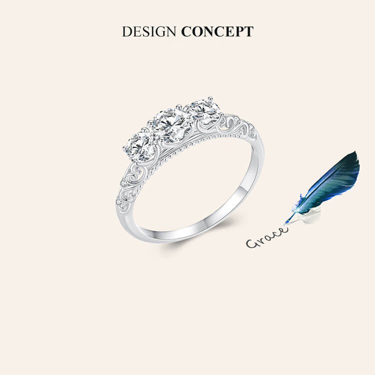 Elegant Ballet Moissanite Three-Stone Ring in Sterling Silver manuscript