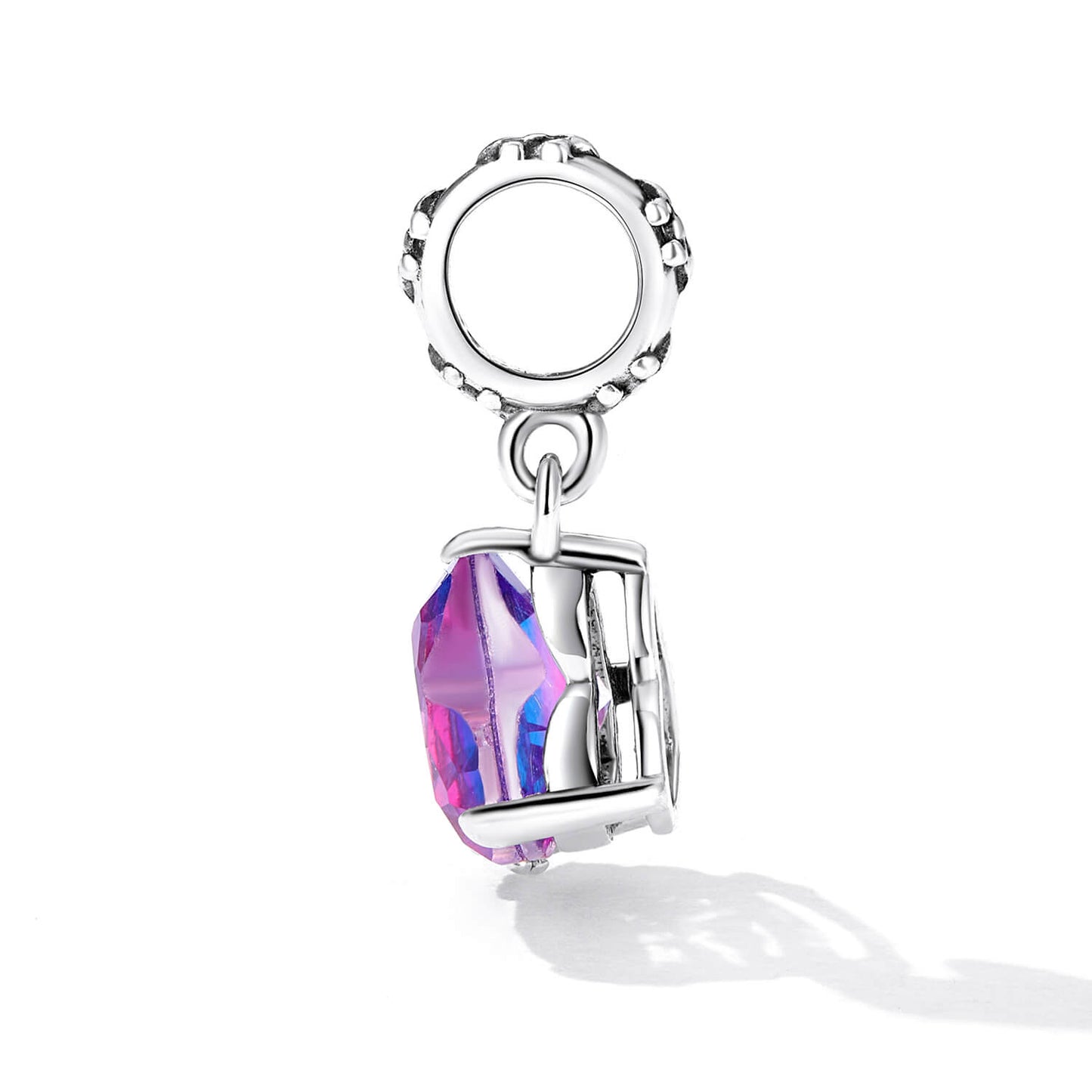 Vintage Purple-blue Heart Glass Charm in Sterling Silver side