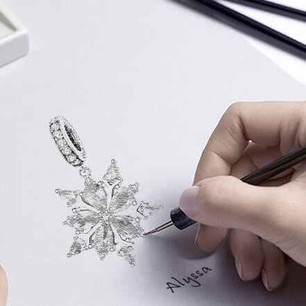 Elegant Snowflake Glass Zircon Charm in Sterling Silver manuscript