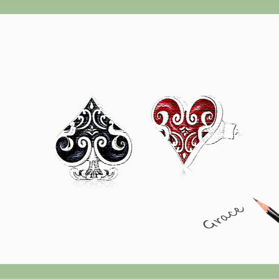 Asymmetric Poker Enamel Stud Earrings in Sterling Silver manuscript