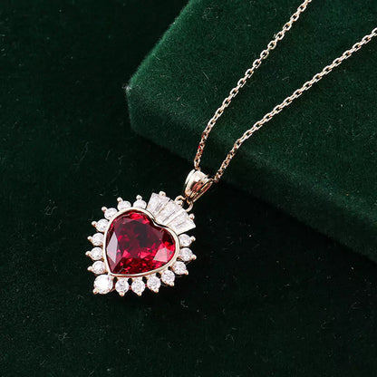 FEELIVE Vintage Red Heart Moissanite Halo Necklace (Heart Moissanite)