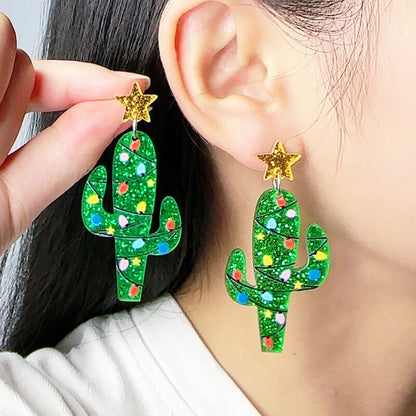 Oversized Christmas Tree Alpaca Cactus Acrylic Earrings