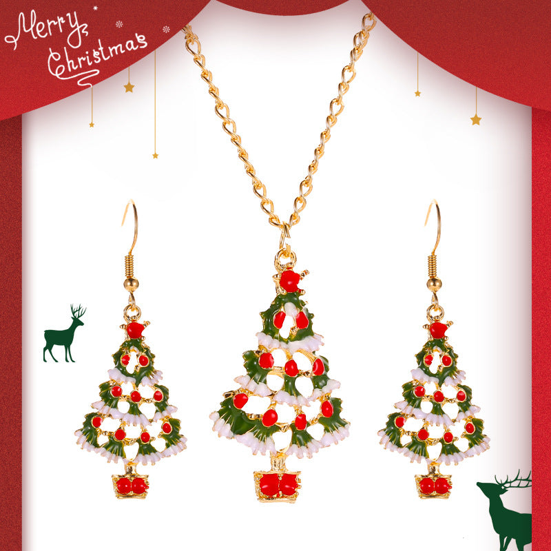 FEELIVE Vintage Style Enamel Christmas Tree Jewelry Set