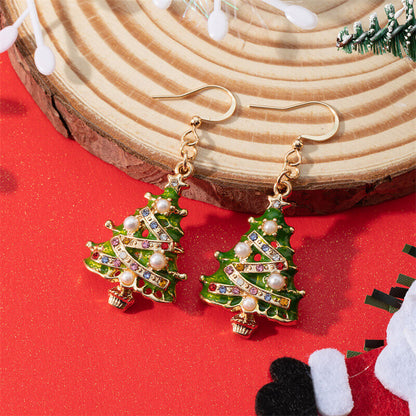 Vintage Christmas Tree Gems Alloy Drop Earrings