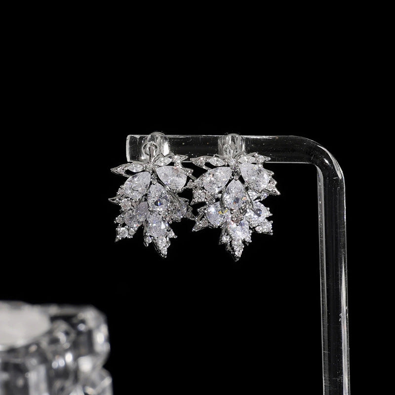 FEELIVE Luxurious Style Double Maple Leaf Zircon Earrings