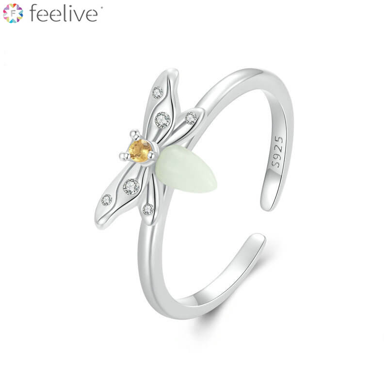 Glow-in-the-dark Stone Bee Ring in Sterling Silver - Feelive