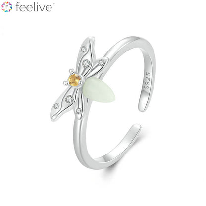 Glow-in-the-dark Stone Bee Ring in Sterling Silver - Feelive