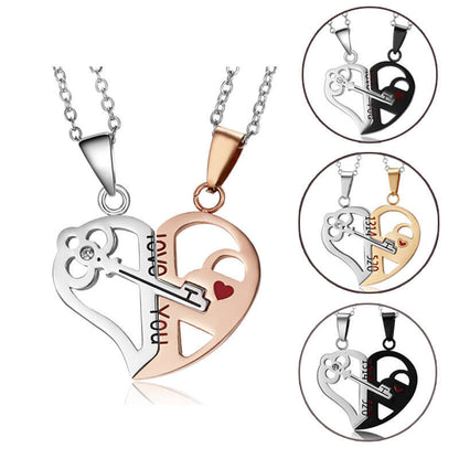 FEELIVE Key and Lock Matching Heart Pendant Couple Necklaces