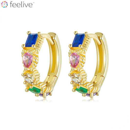 Colorful Polygonal Zircon Gold Plated Earrings in Sterling Silver - Feelive