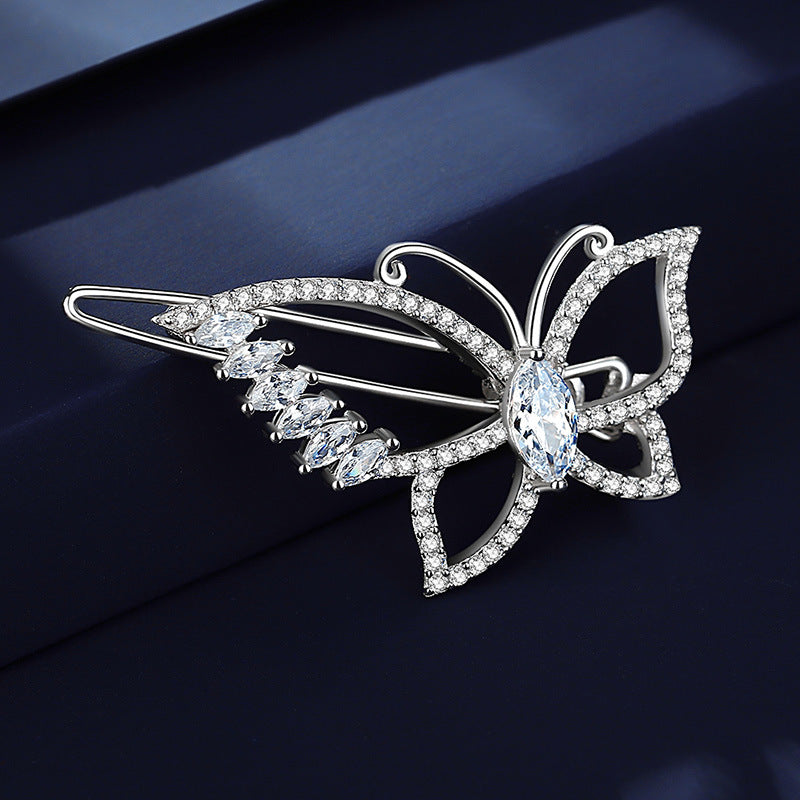 Dreamy Butterfly Zircon Hair Barrette Clip in Sterling Silver