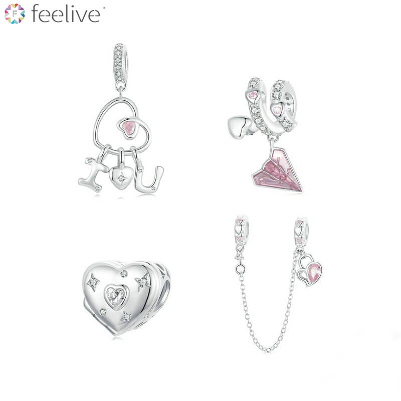 Sweet Valentine's Day Zircon Enamel Charm Set in Sterling Silver - Feelive