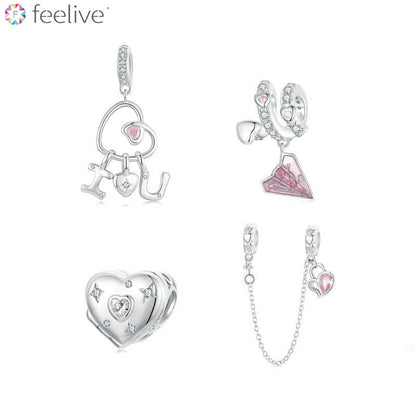 Sweet Valentine's Day Zircon Enamel Charm Set in Sterling Silver - Feelive