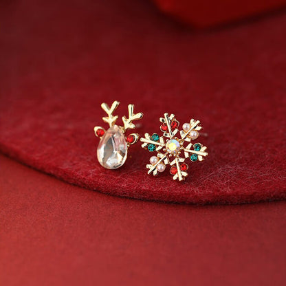 FEELIVE Christmas Reindeer Snowflake Zircon Asymmetric Earrings