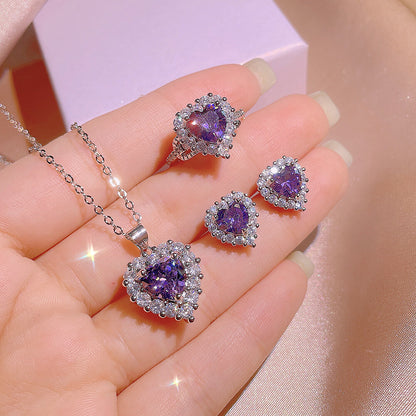 FEELIVE Luxurious Imitation Purple Topaz Heart Jewelry Set