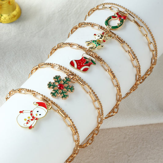 FEELIVE Vintage Christmas Element Charm Double Chain Bracelet