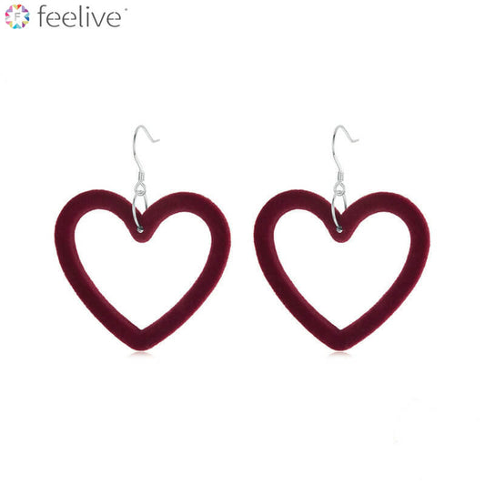 Red Velvet Big Heart Drop Earrings - Feelive