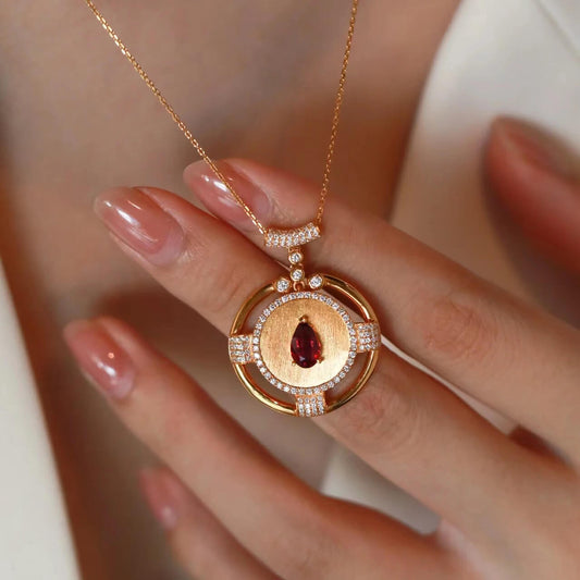 FEELIVE Vintage Pear Cut Imitation Pigeon Blood Ruby Round Pendant