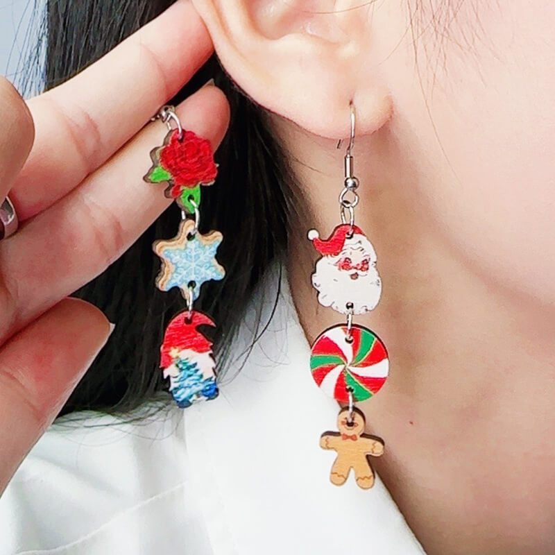 Christmas Series Santa Claus Wood Drop Earrings