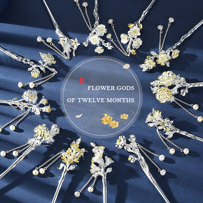 Flower Gods of Twelve Months Hair Stick in Sterling Silver - Feelive