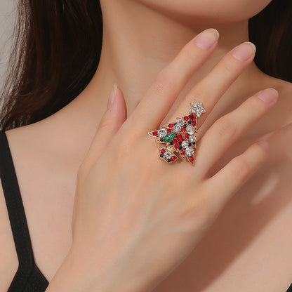 FEELIVE Light Luxury Style Christmas Tree Zircon Cocktail Ring