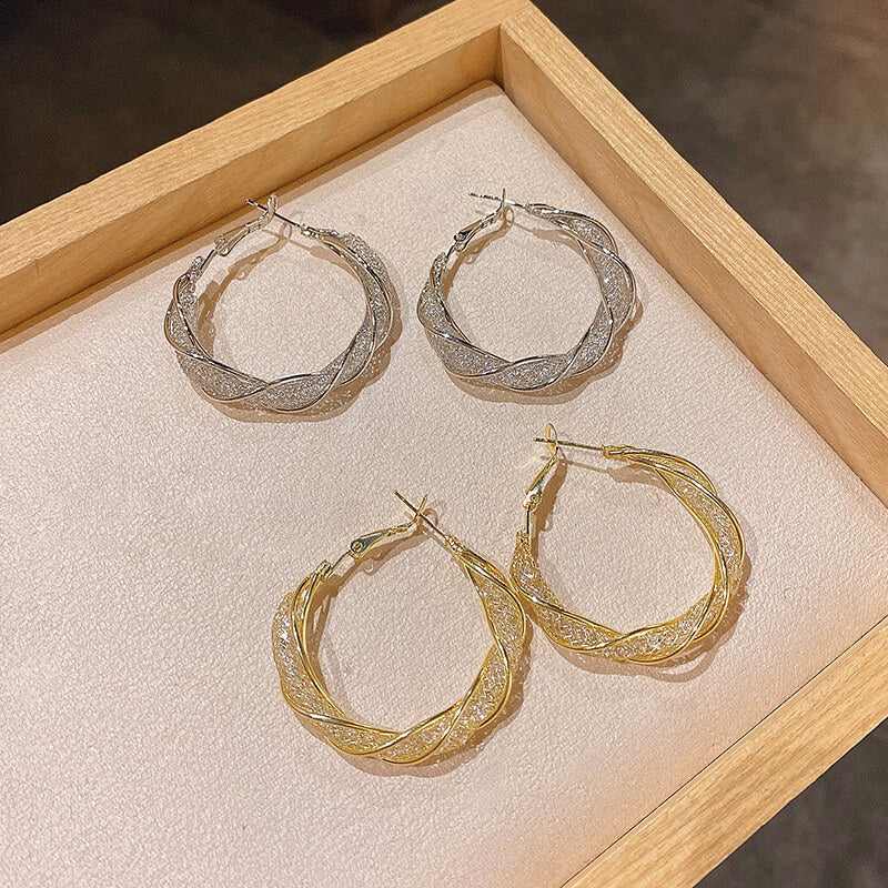 FEELIVE Sparkling Mesh Twist Big Hoop Earrings