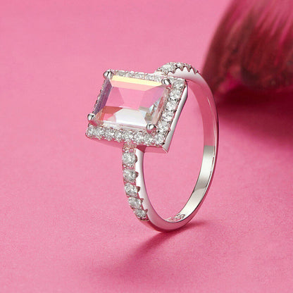 Dreamy Pink Baguette-cut Gem Halo Ring in Sterling Silver side