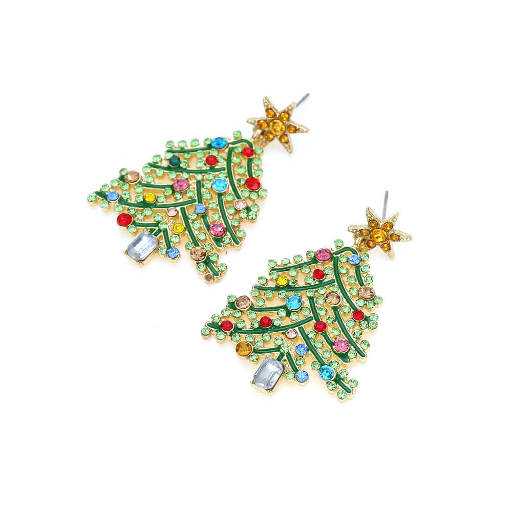 FEELIVE Light Luxury Style Christmas Tree Zircon Earrings