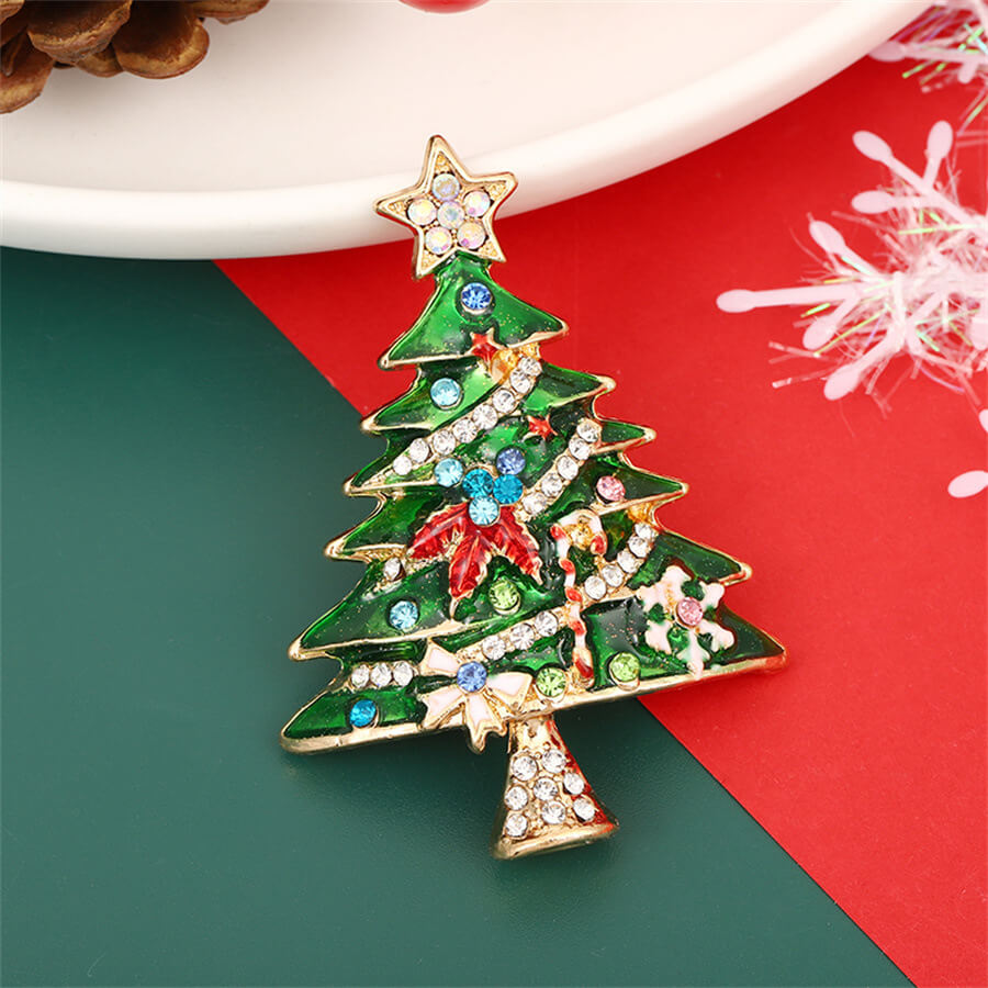 FEELIVE Sparkling Christmas Tree Zircon Enamel Brooch