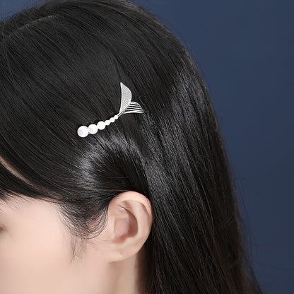 Beautiful Fishtail Pearl Zircon Hair Barrette Clip in Sterling Silver model