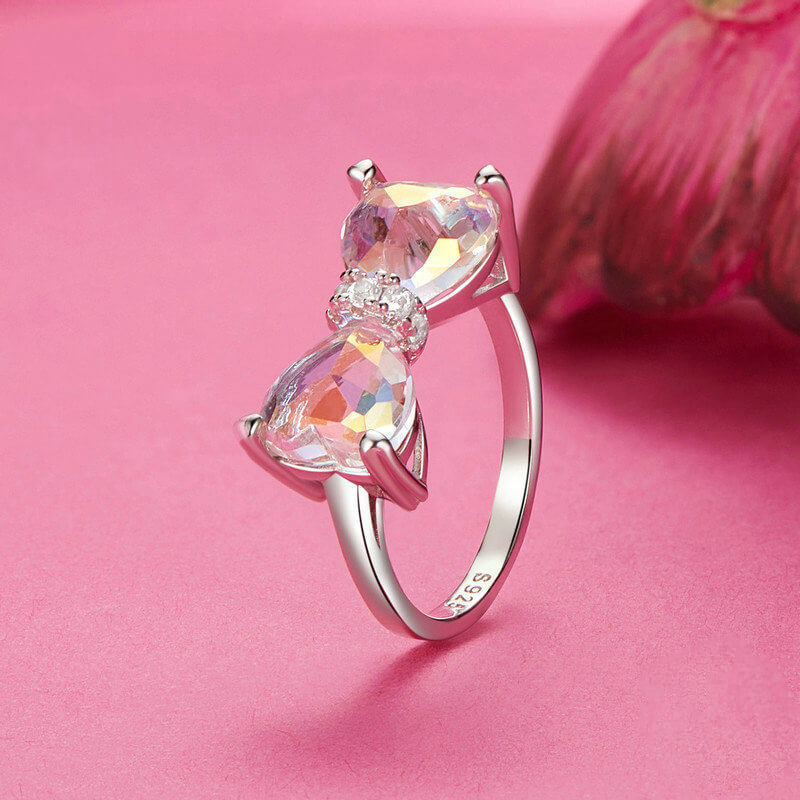 Dreamy Pink Bow-knot Gem Ring in Sterling Silver side