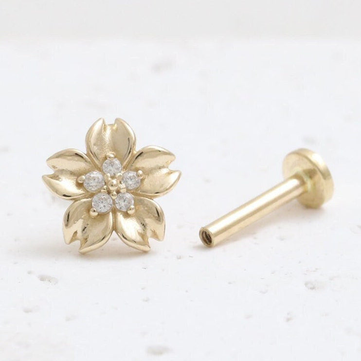 Cherry Blossom Zircon Light Gold Vermeil Nap Earring