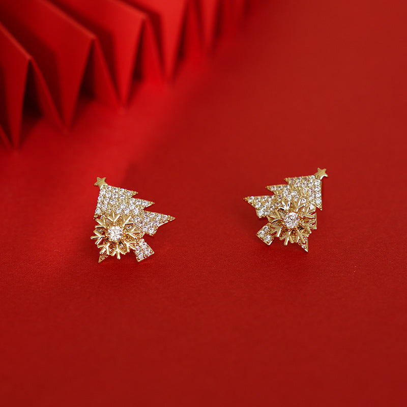 FEELIVE Creative Spinning Snowflake Christmas Tree Earrings