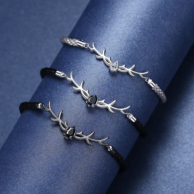 Christmas Reindeer Zircon Braided Couple Bracelets in Sterling Silver 