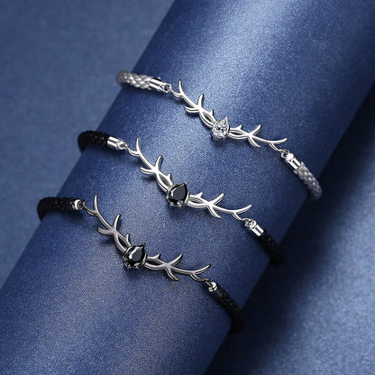 Christmas Reindeer Zircon Braided Couple Bracelets in Sterling Silver 