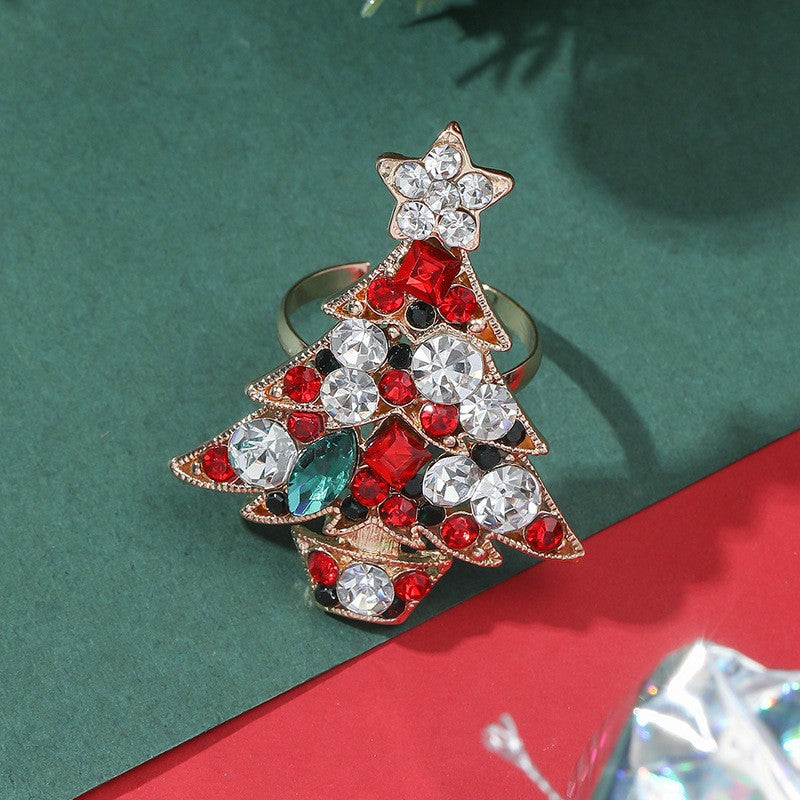 FEELIVE Light Luxury Style Christmas Tree Zircon Cocktail Ring