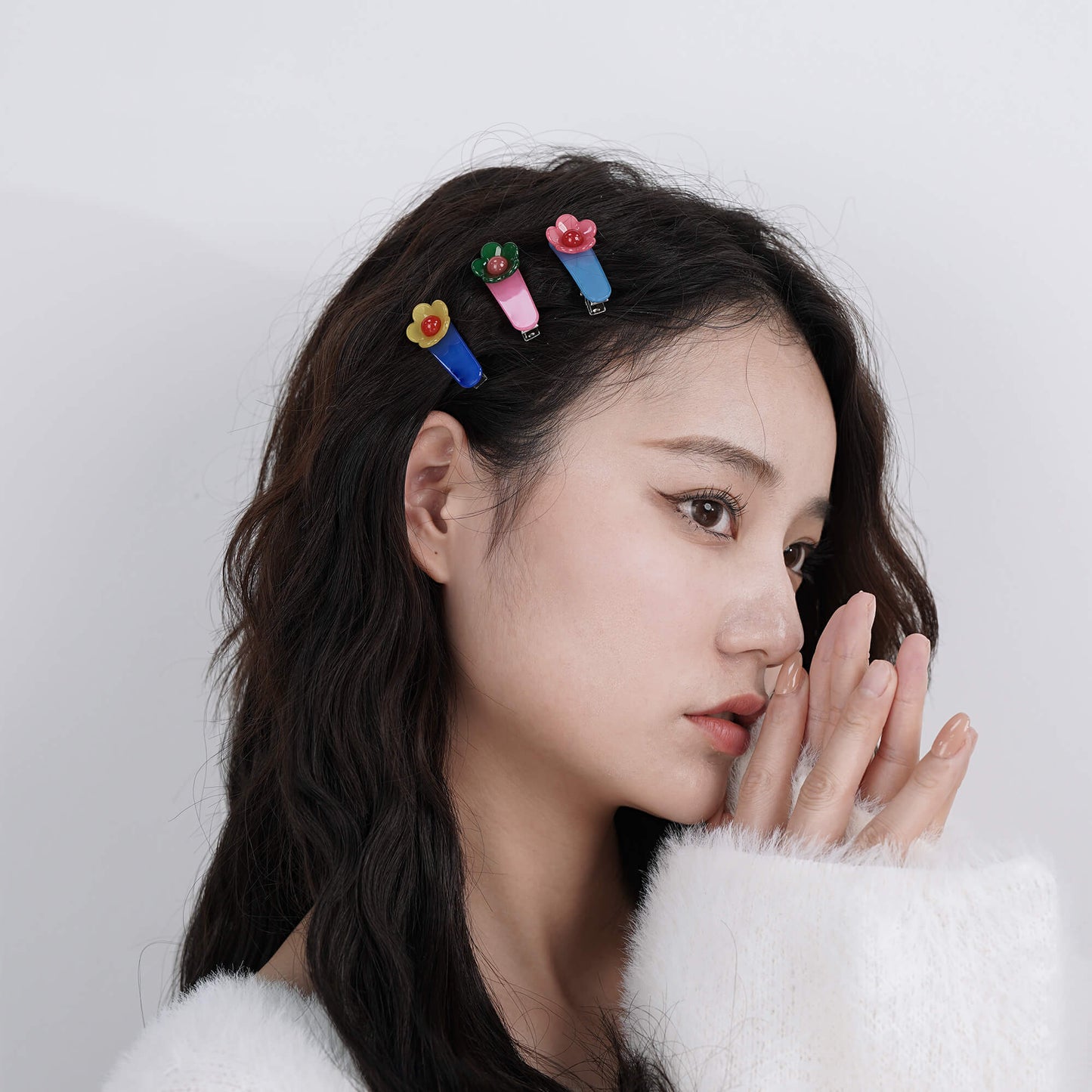 Dopamine Color Flower Acrylic Hair Barrette Set model