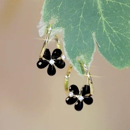 FEELIVE Elegant Black Flower Zircon Huggie Earrings