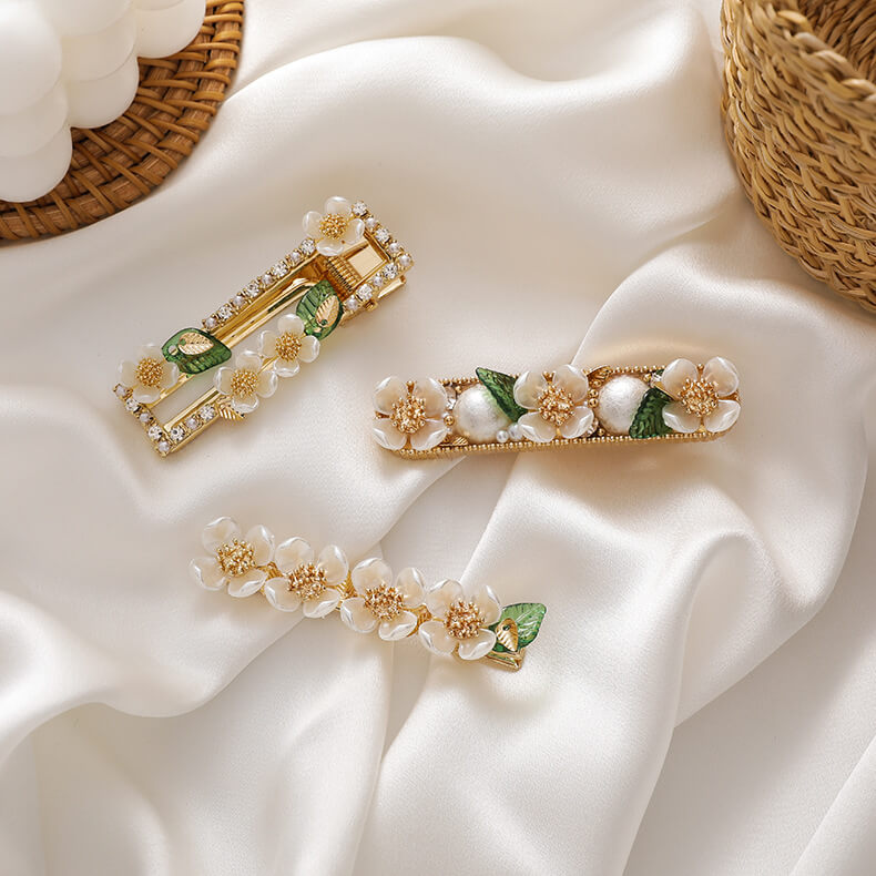 Fashion Elegant White Pear Flowers Shell Pearl Hair Barrette Hairpin