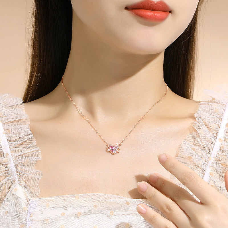 Pink Devil Heart Pendant Zirconia Necklace in Sterling Silver model