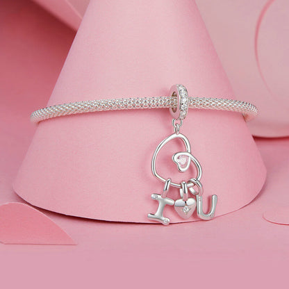 Sweet Valentine's Day Zircon Enamel Charm Set in Sterling Silver - LOVE U front