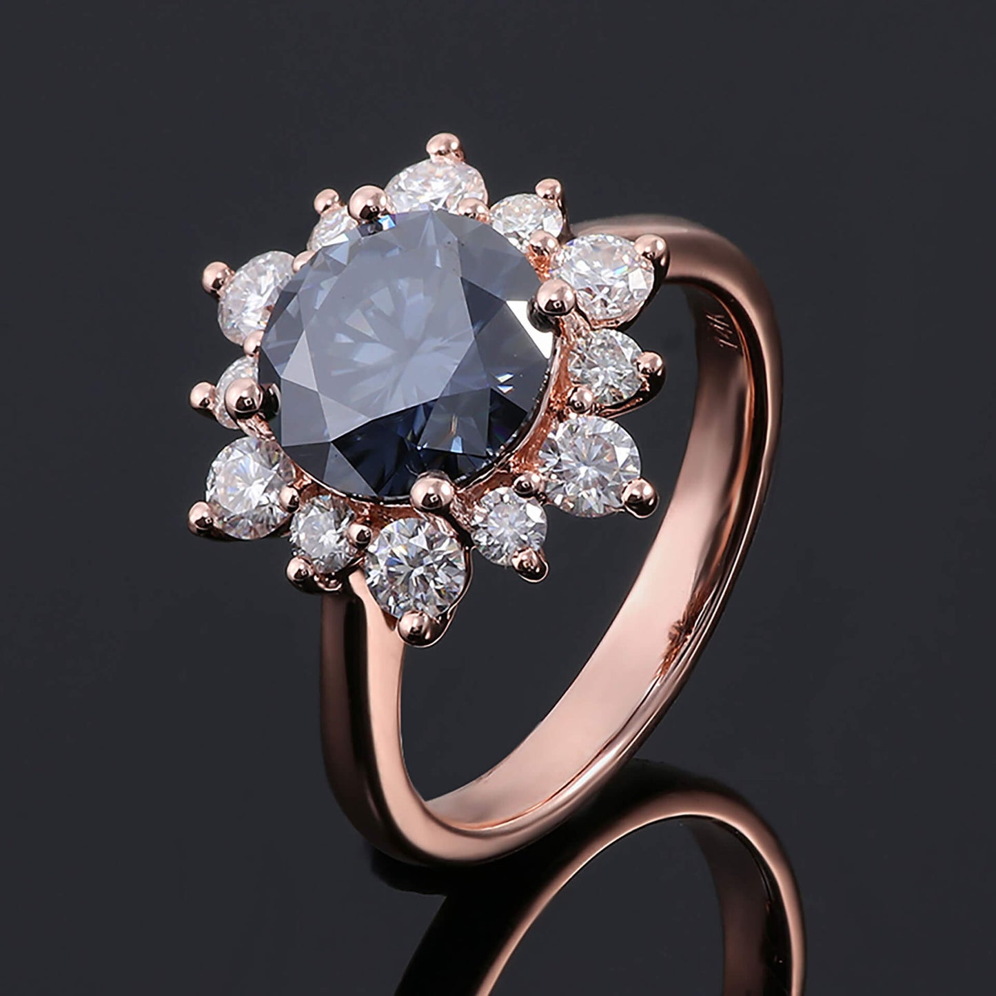 FEELIVE Vintage Blue Sun Moissanite Inlaid 14K Gold Halo Ring (Round Moissanite)