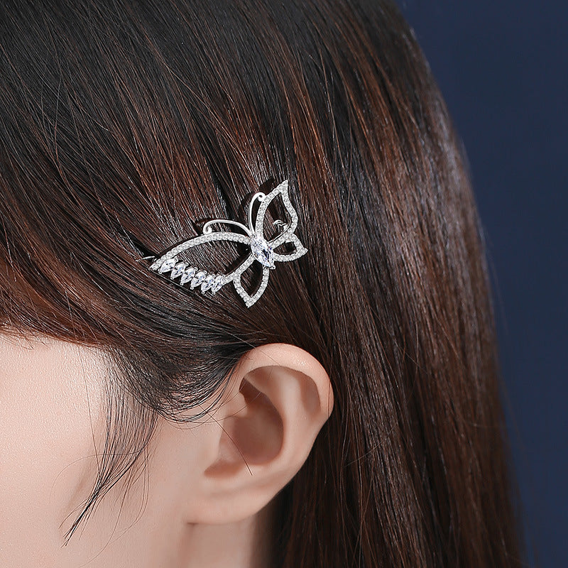 Dreamy Butterfly Zircon Hair Barrette Clip in Sterling Silver model