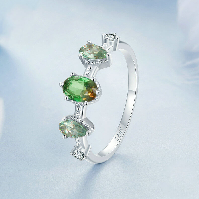 Green Gradient Synthetic Tourmaline Ring in Sterling Silver side