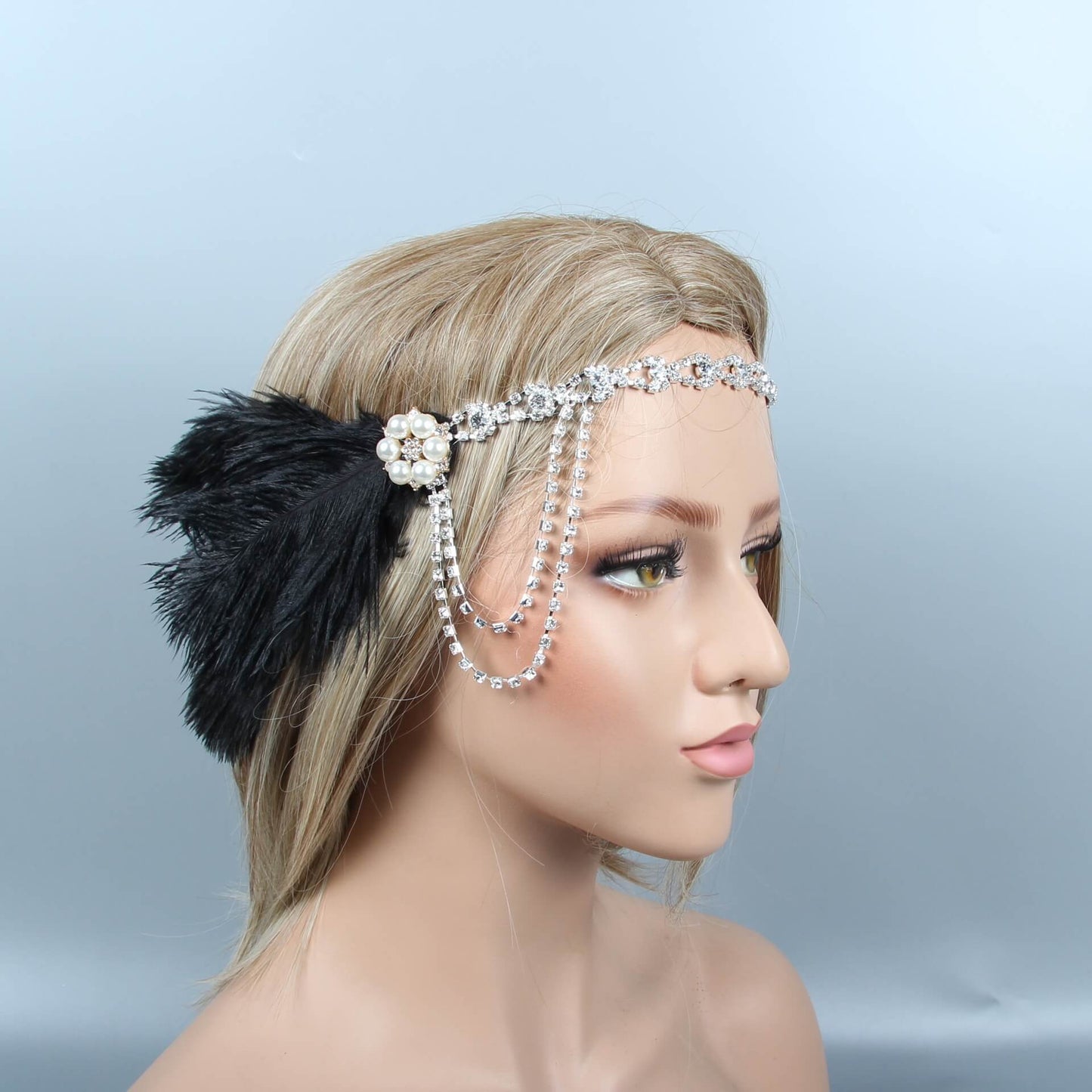 1920s Gatsby Faux Blue Peacock Feather Masquerade Headband Party Accessories - 2