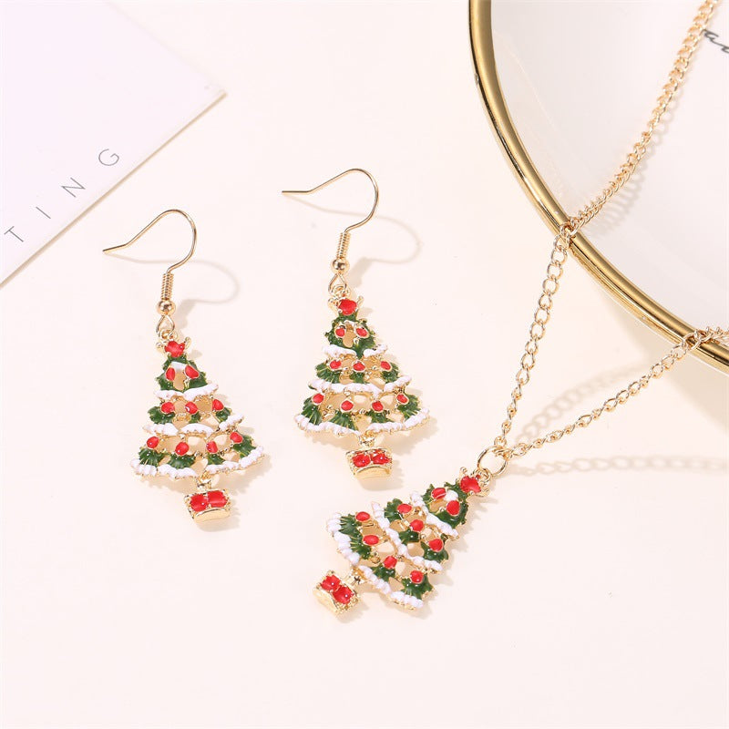 FEELIVE Vintage Style Enamel Christmas Tree Jewelry Set