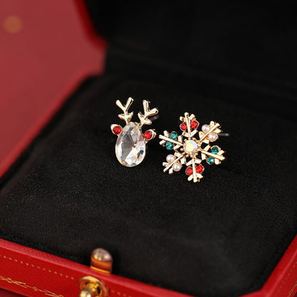 FEELIVE Christmas Reindeer Snowflake Zircon Asymmetric Earrings